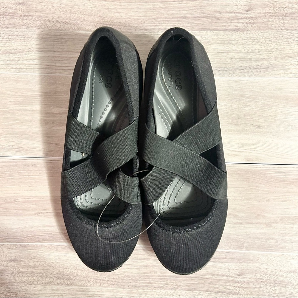 CROCS Shoes Womens & Slip On Dual Comfort Wedge Busy Day Black Stretch